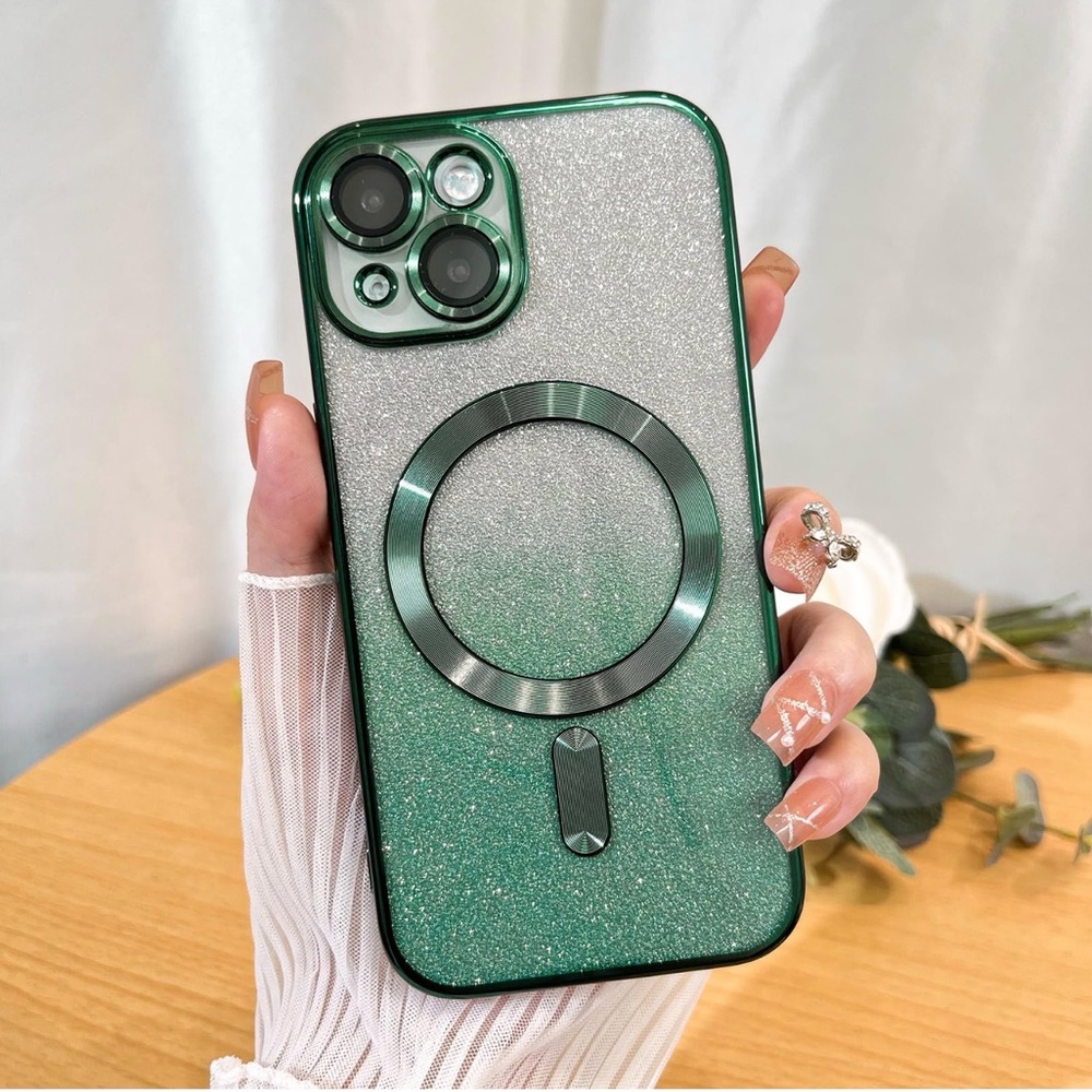 NWT iPhone 15 Plus Phone Case 6.7” Green Sparkly Glitter